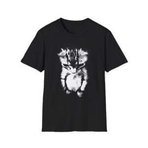 Funny Cat Meme Kitten Portrait T-Shirt — Cute Black & White Cat Graphic Tee